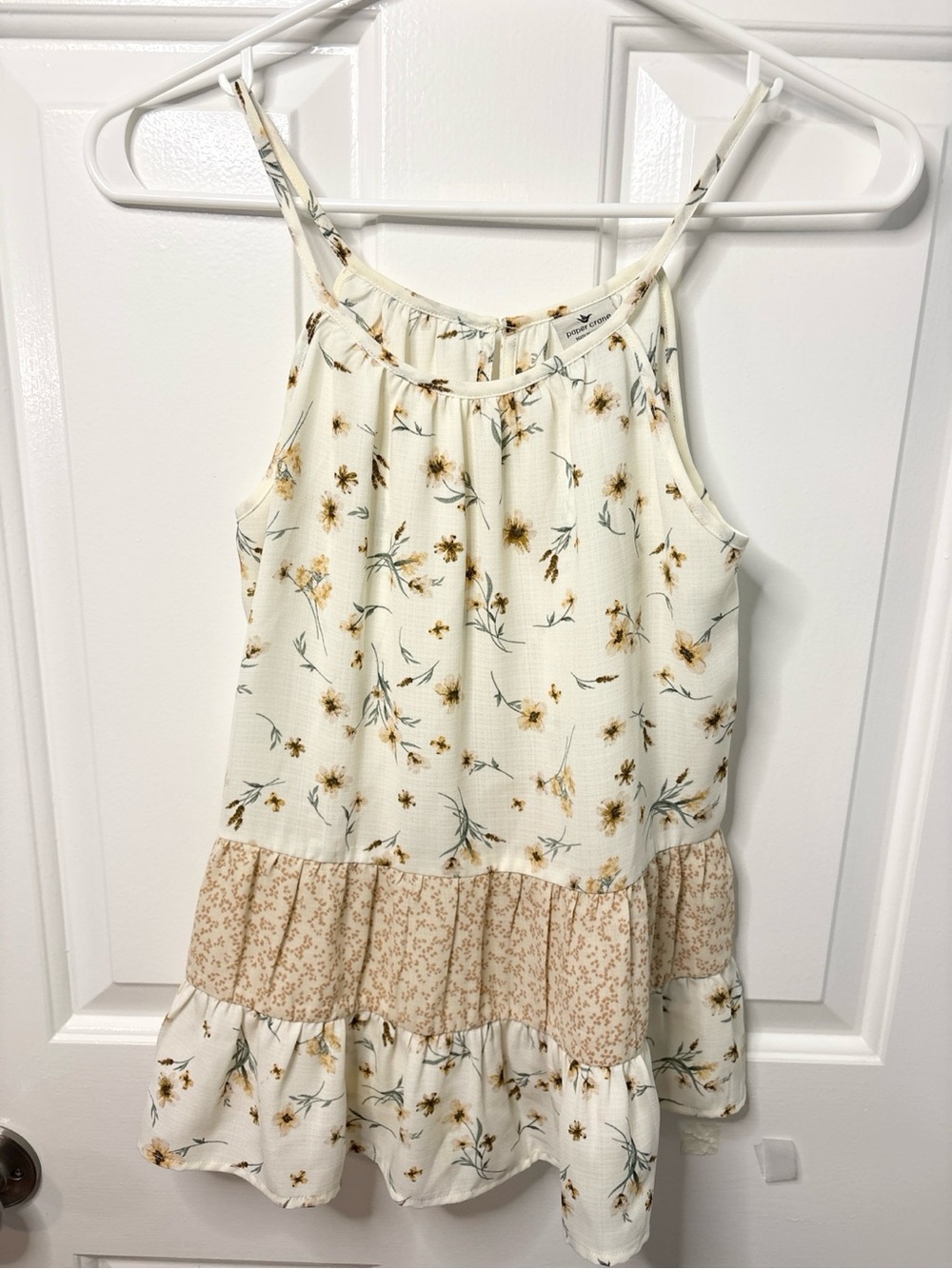 Paper Crane cottagecore Cream Floral boho Cami Dress with Yellow Bloom Print